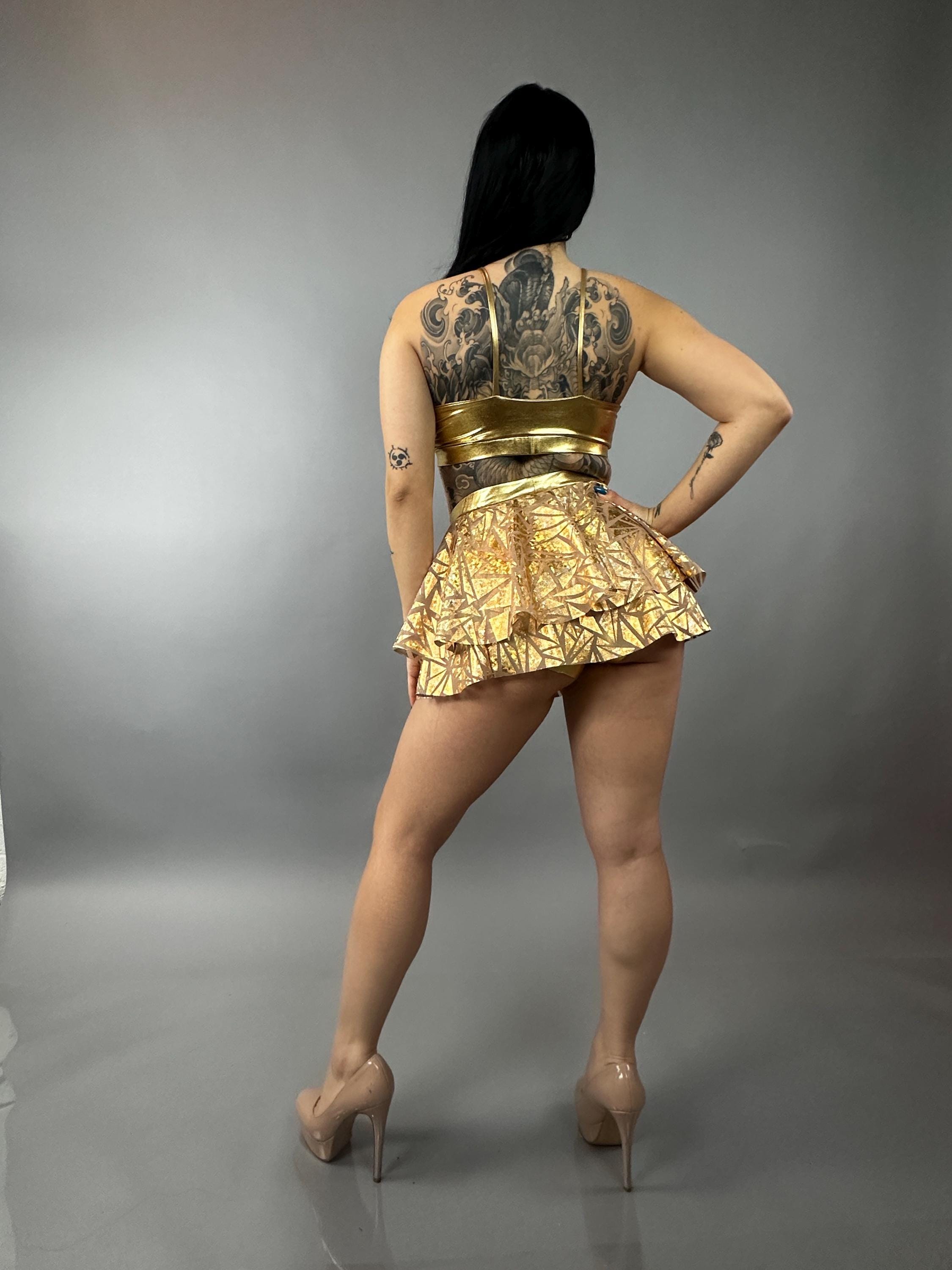 Unique Circus Fashion Pole Dance croptop and shorts for Aerialists, dancers, fire performers.