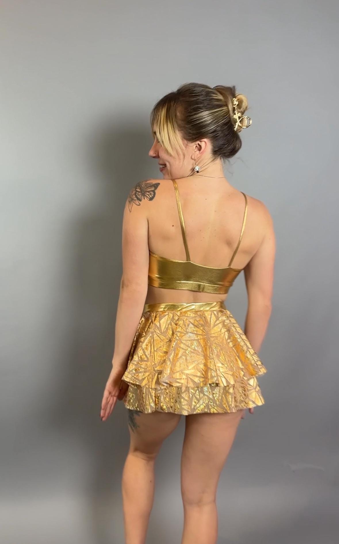Unique Circus Fashion Pole Dance croptop and shorts for Aerialists, dancers, fire performers.