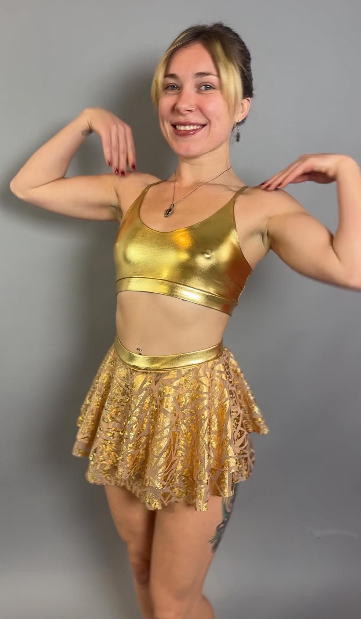Unique Circus Fashion Pole Dance croptop and shorts for Aerialists, dancers, fire performers.