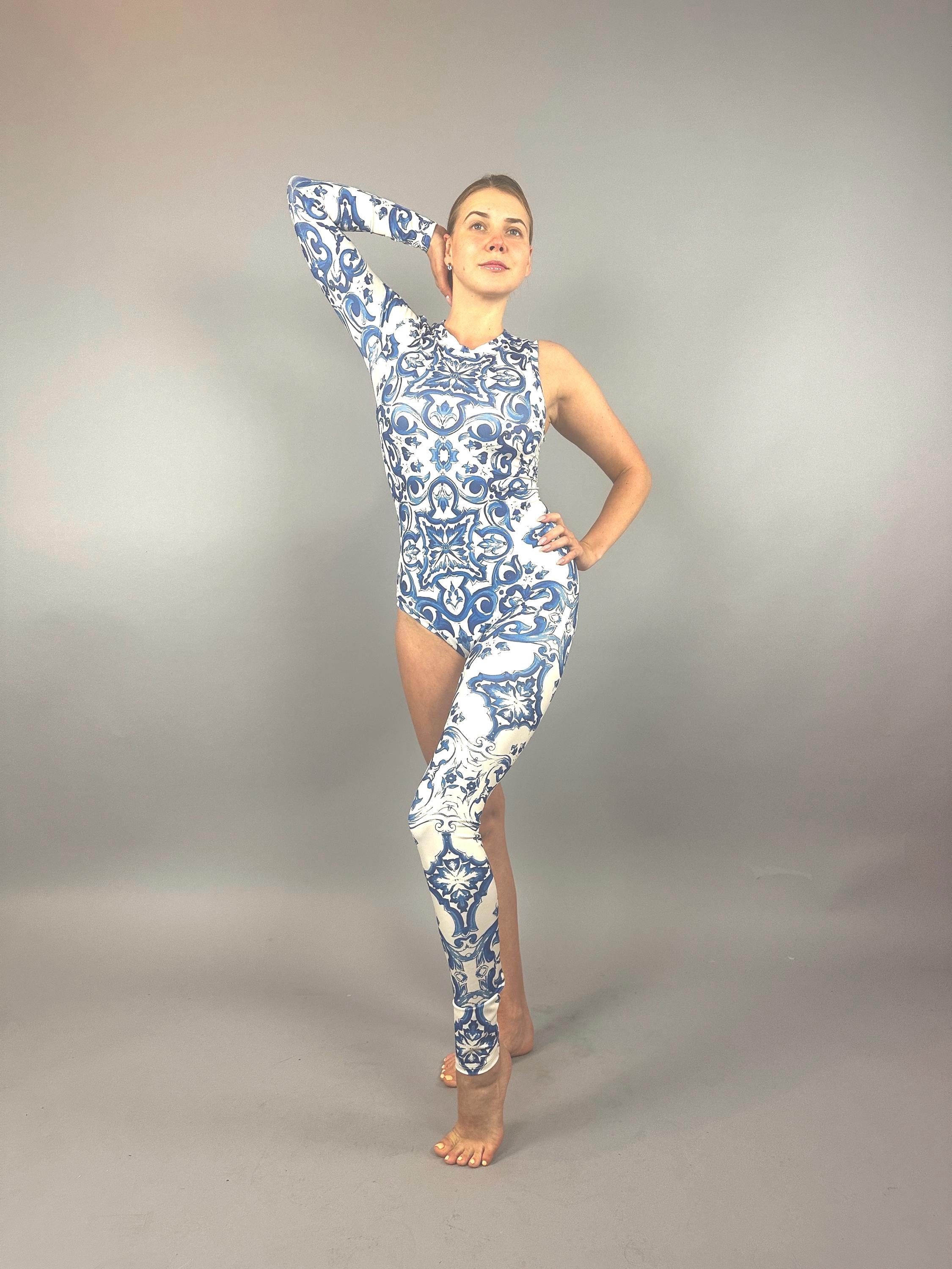 Porcelain print catsuit, Exotic dance wear, Beautiful jumpsuit for gymnast, Trending now, Dance teacher gift, Aerislist gift.