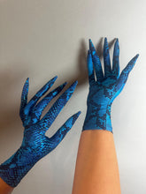 Spooky Snake Print Long Finger Gloves - Creepy Costume Accessory for Cosplay, Halloween, Dragon Themes
