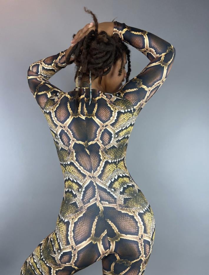 Snake costume, Contortion outfit, exotic dance wear, water sport clothing, spandex catsuit, trendy now, festival fashion.