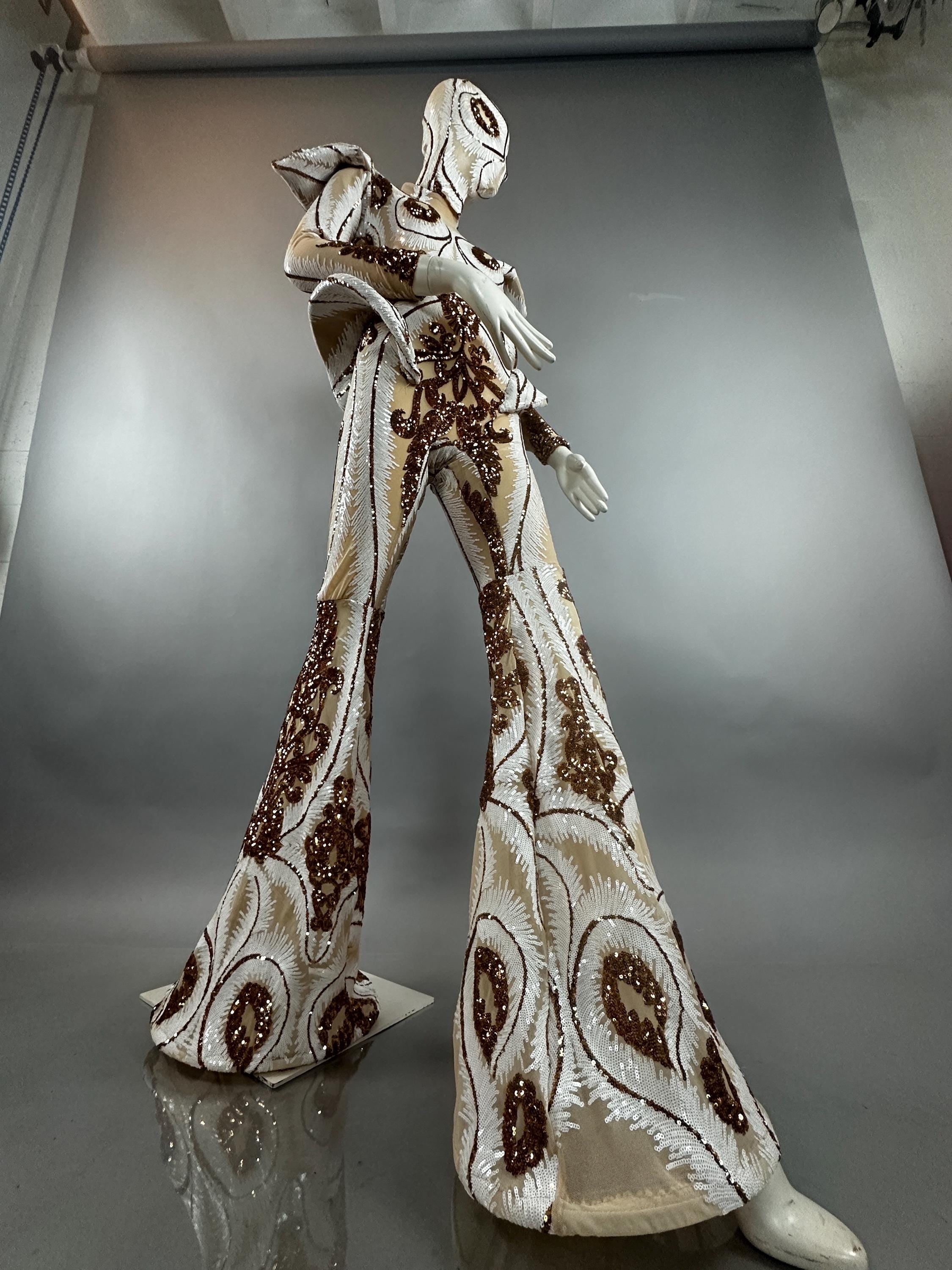 Otherworldly Alien Performance Costume: Intergalactic Bellbottom Catsuit for Stage Shows & Circus Acts