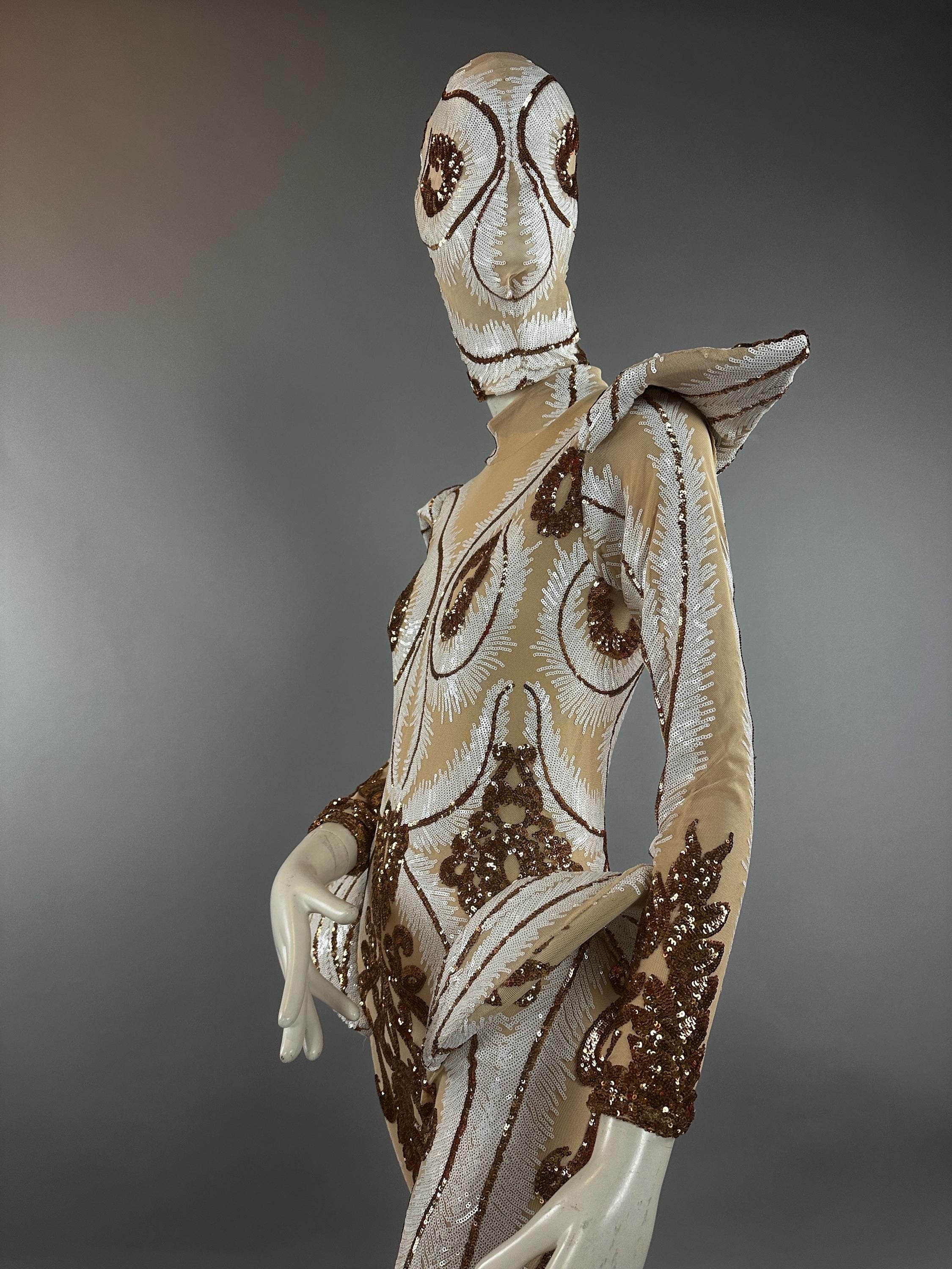Otherworldly Alien Performance Costume: Intergalactic Bellbottom Catsuit for Stage Shows & Circus Acts