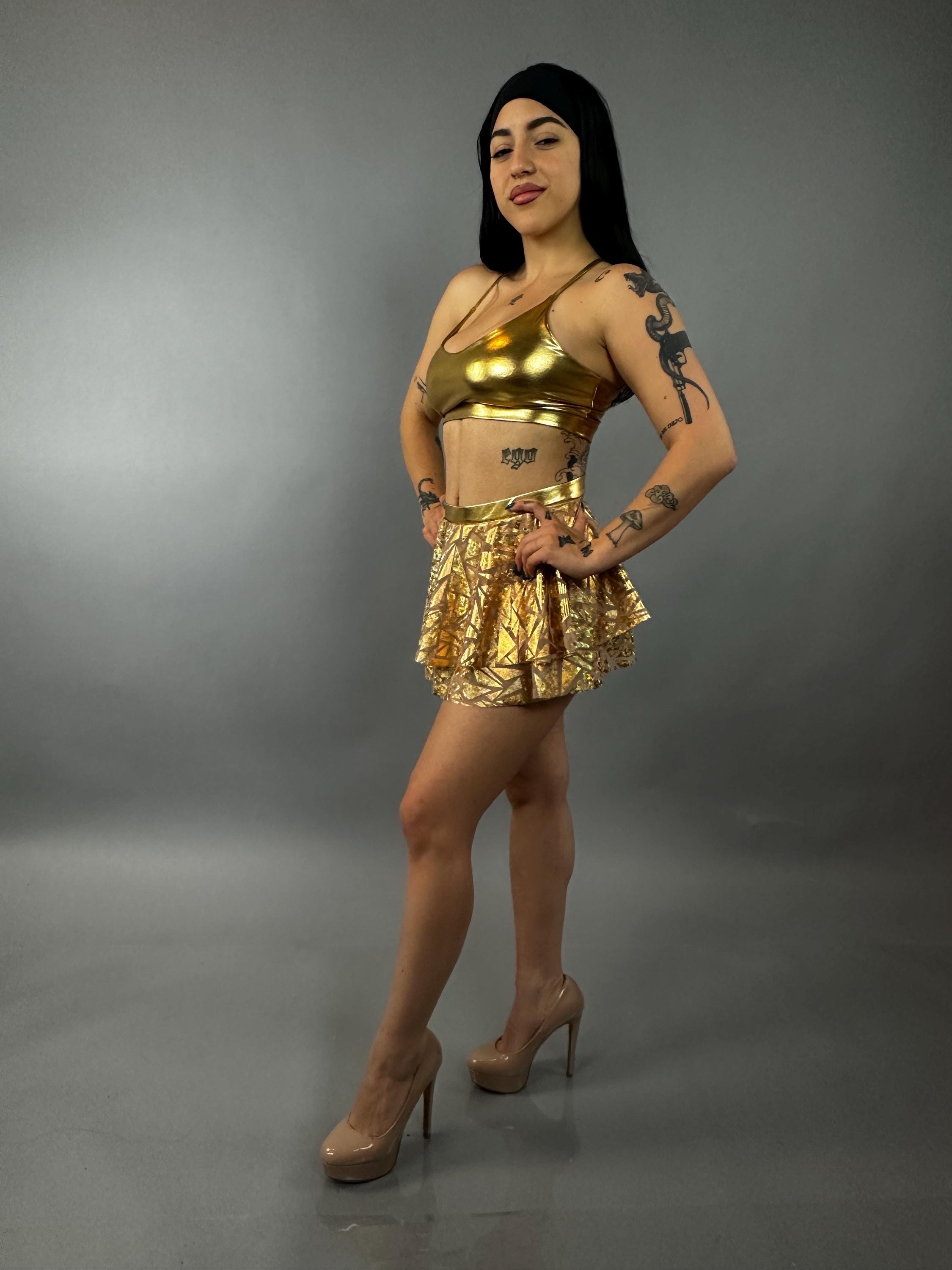 Unique Circus Fashion Pole Dance croptop and shorts for Aerialists, dancers, fire performers.