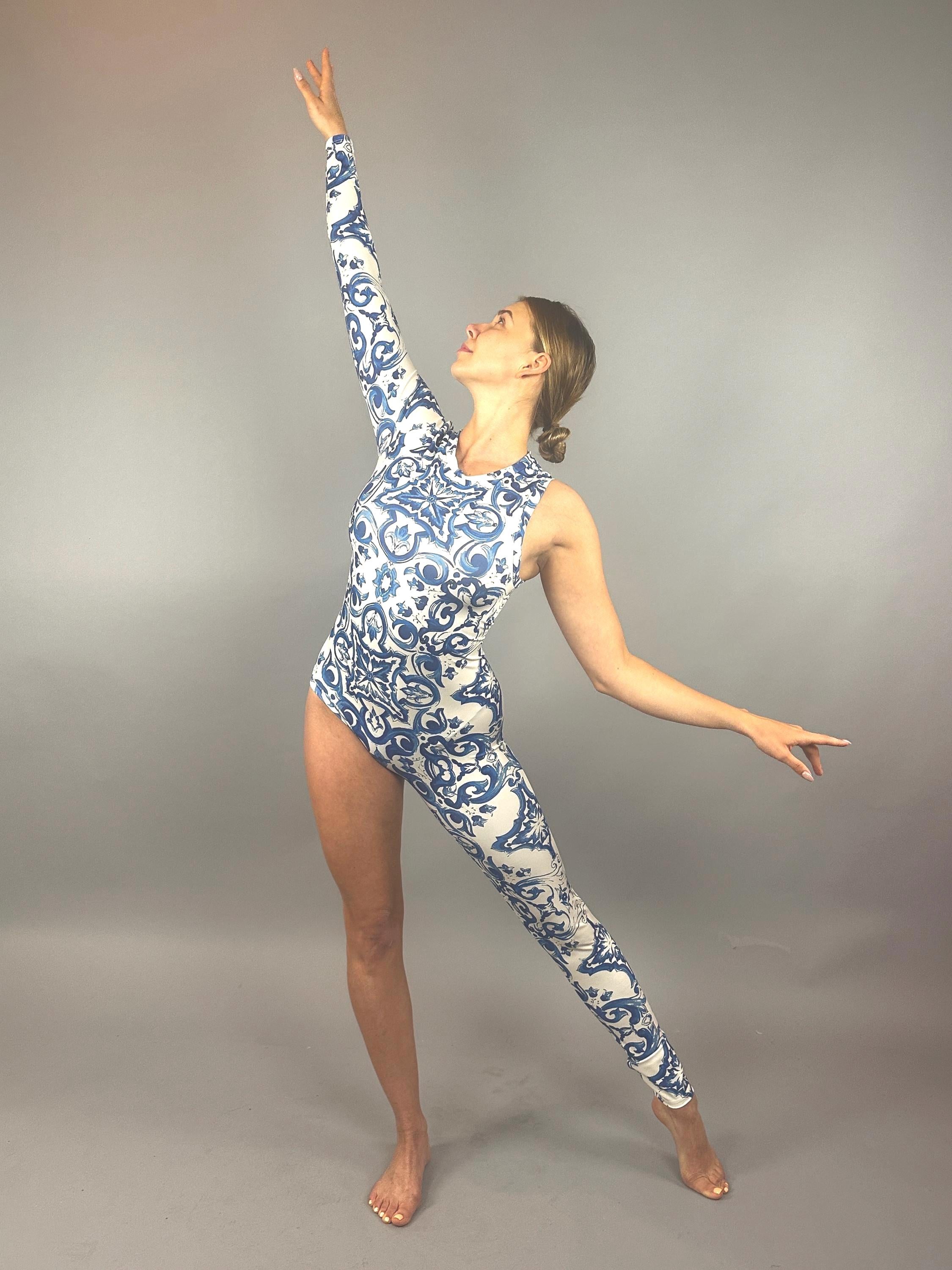 Porcelain print catsuit, Exotic dance wear, Beautiful jumpsuit for gymnast, Trending now, Dance teacher gift, Aerislist gift.