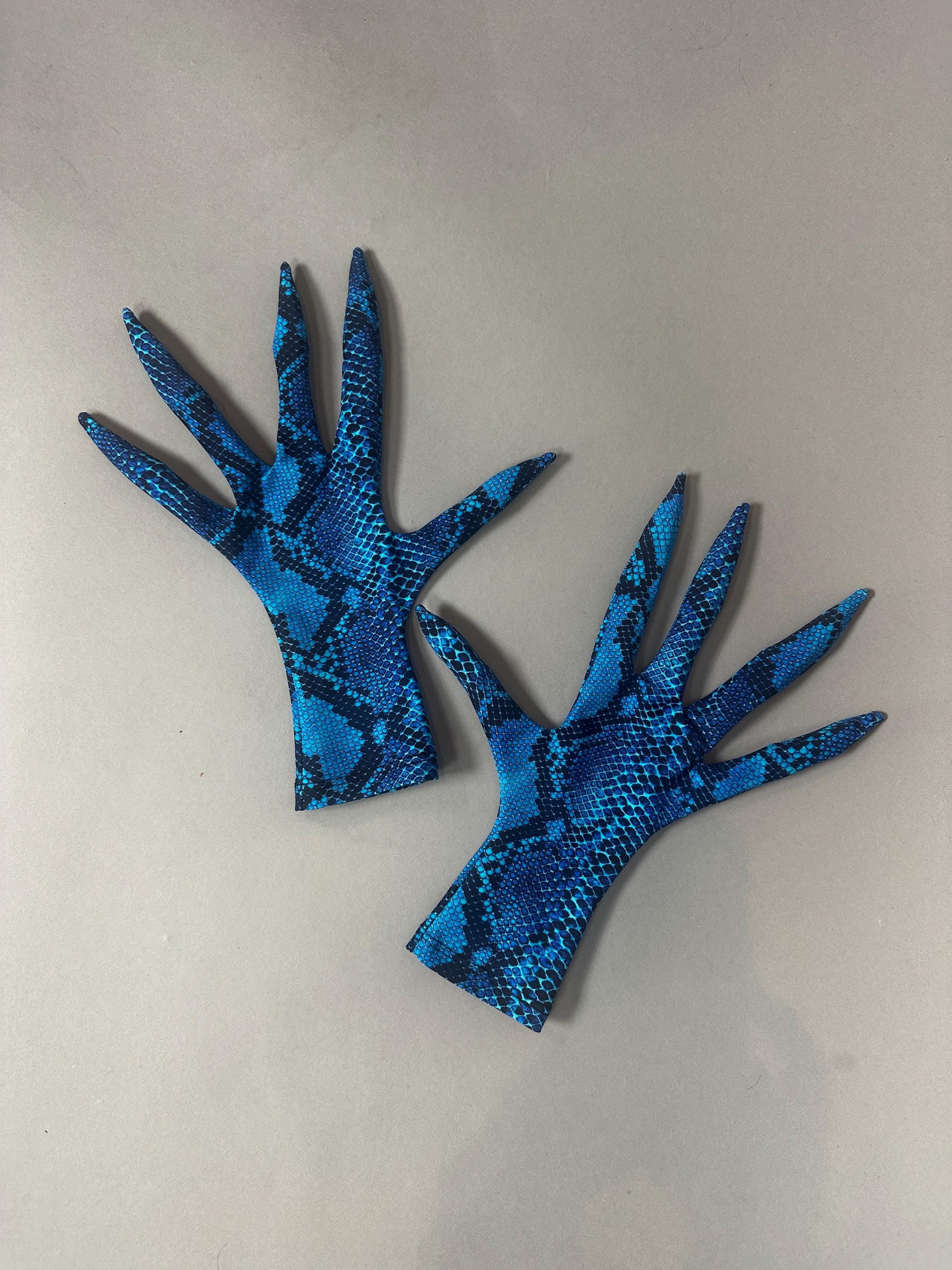 Spooky Snake Print Long Finger Gloves - Creepy Costume Accessory for Cosplay, Halloween, Dragon Themes