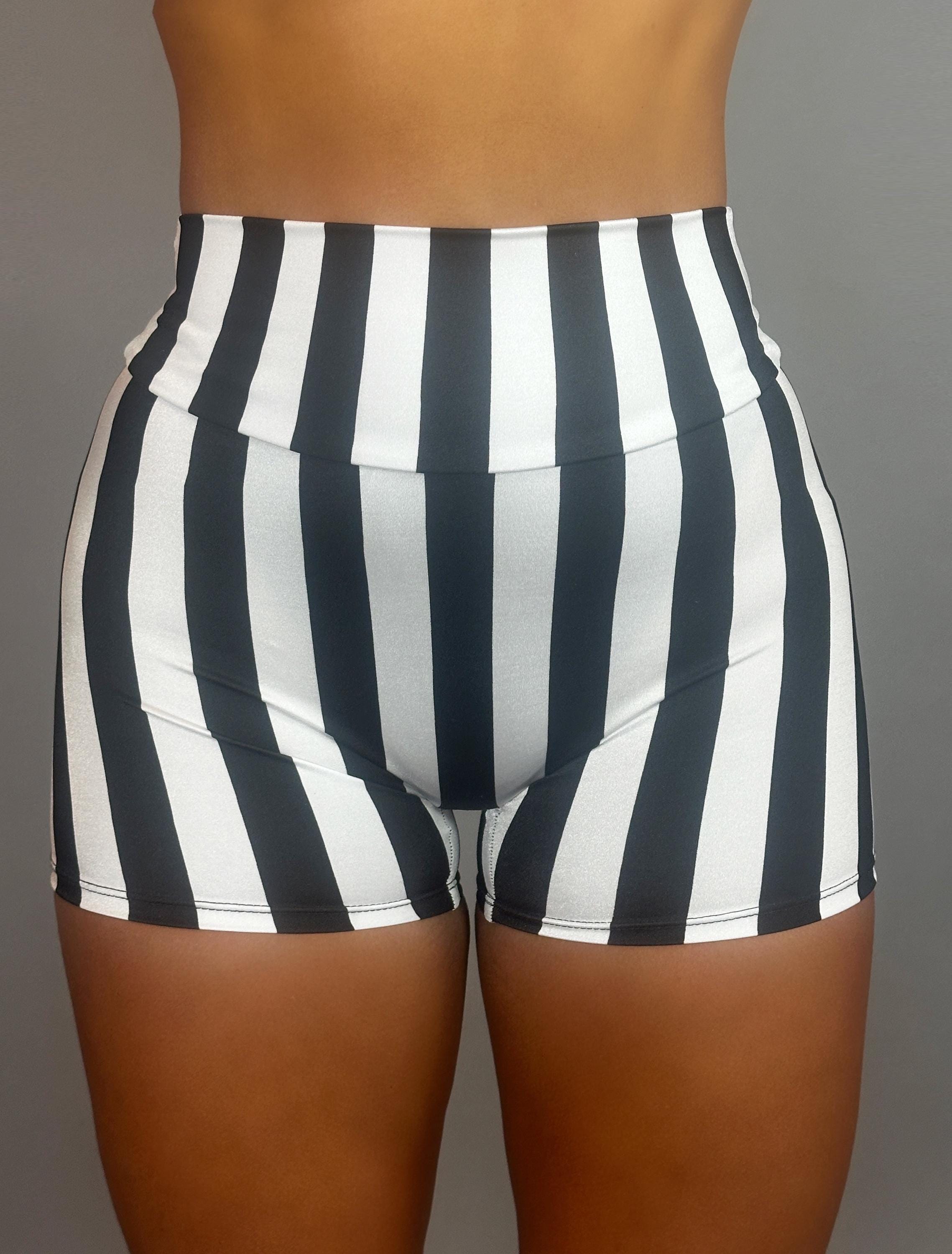 High-Waisted Stripes Print Yoga Shorts for Women - Pole Dance, Activewear, Biker Style
