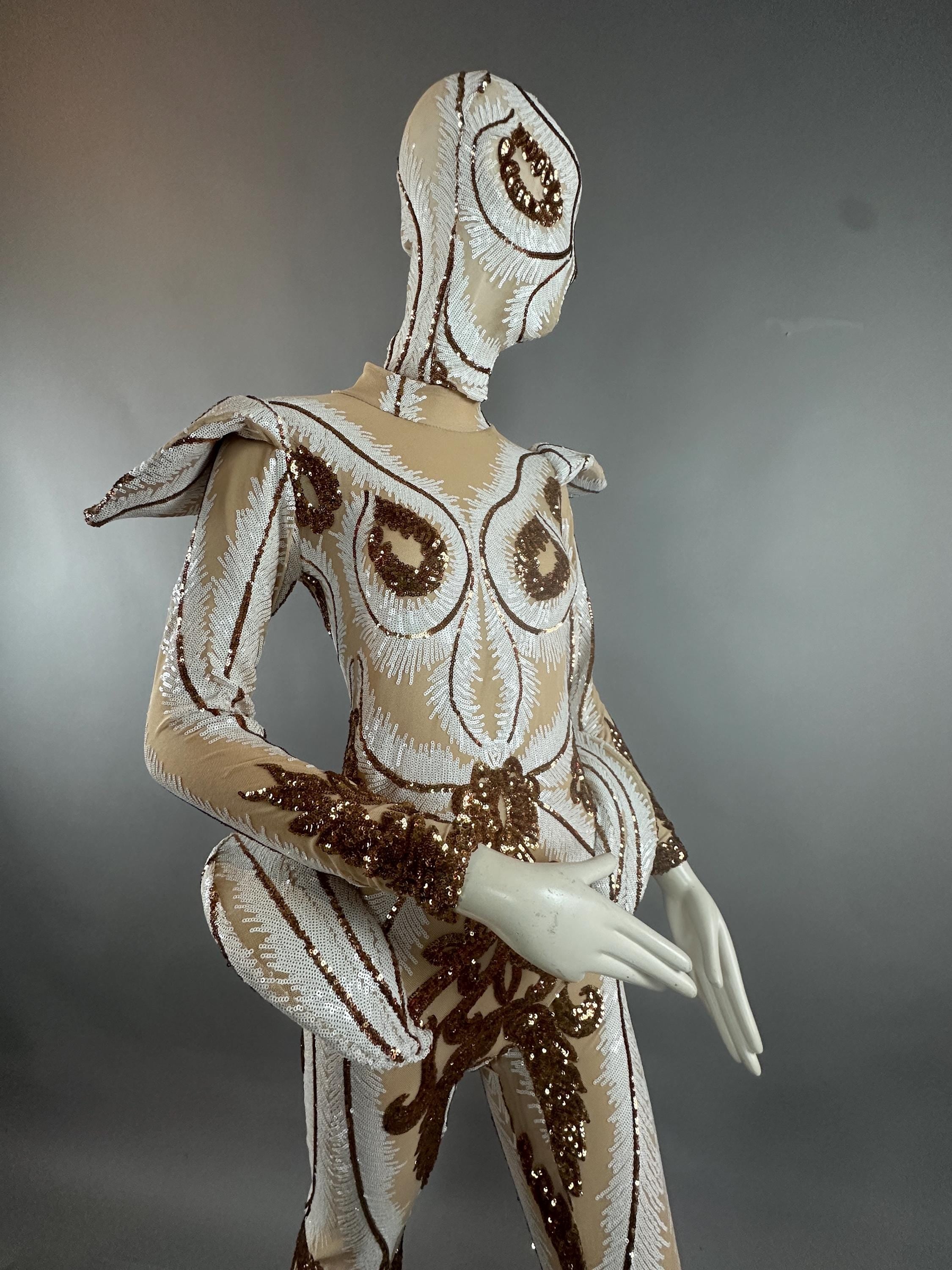 Otherworldly Alien Performance Costume: Intergalactic Bellbottom Catsuit for Stage Shows & Circus Acts