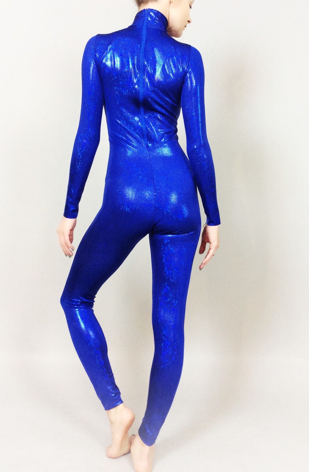 Royal Blue Catsuit, High Neckline, Full Sleeves