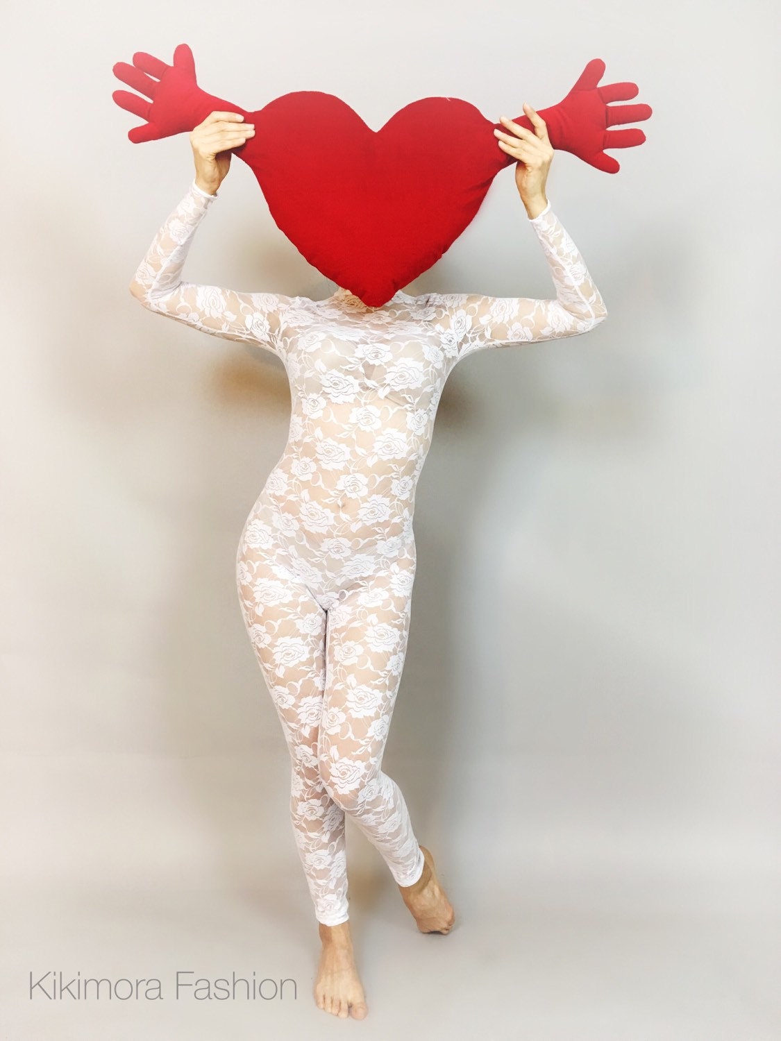 White Sheer Bodysuit, Turtleneck, Full Sleeve Jumpsuit
