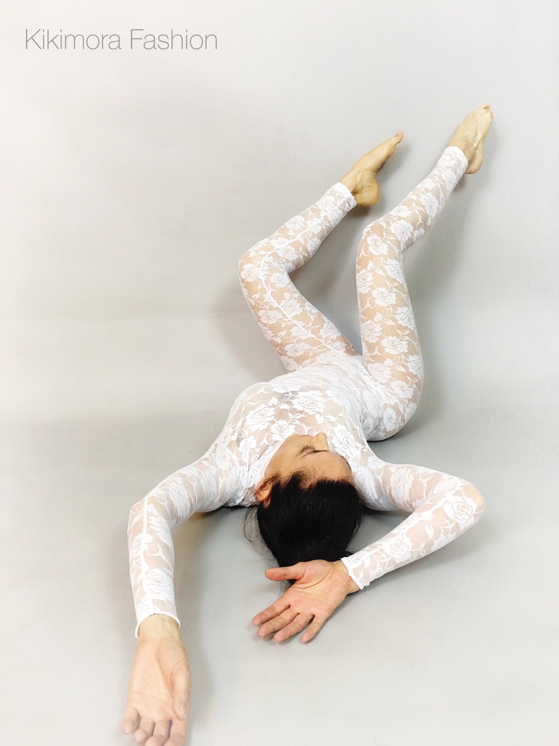 White Sheer Bodysuit, Turtleneck, Full Sleeve Jumpsuit