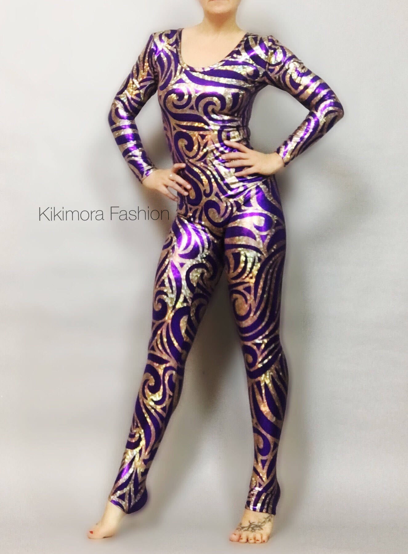 Shiny Spandex Catsuit, Gymnastic Leotard, Beautiful Frozen Snowflake Jumper Cosplay for Circus Themed Party, Made in USA