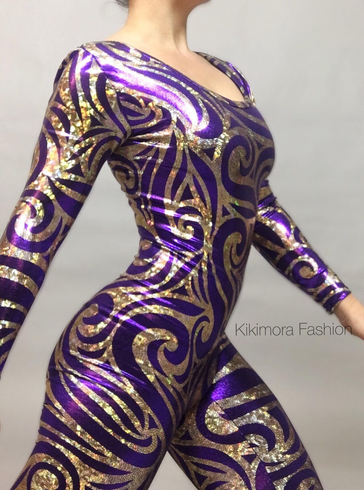 Shiny Spandex Catsuit, Gymnastic Leotard, Beautiful Frozen Snowflake Jumper Cosplay for Circus Themed Party, Made in USA