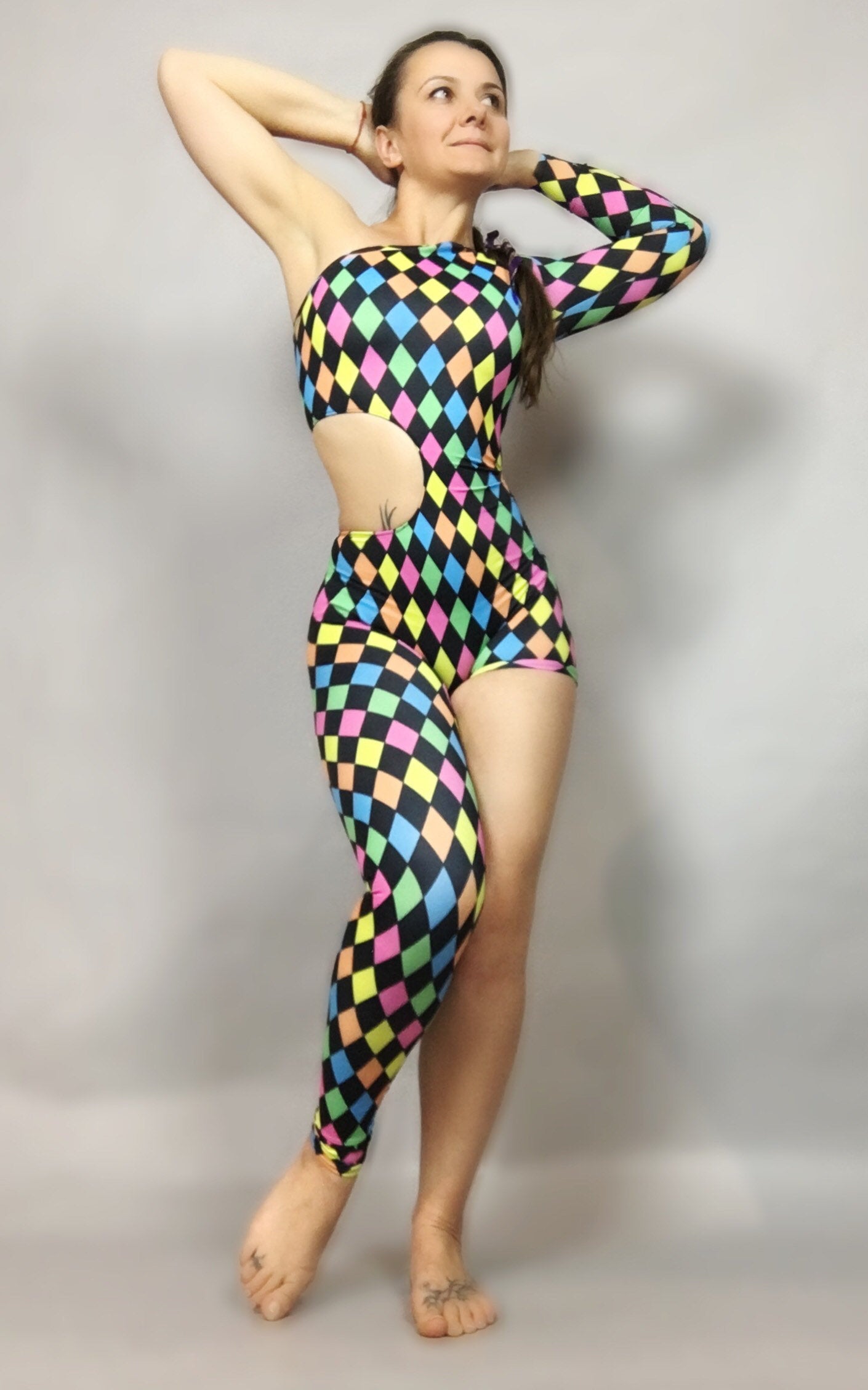 Harlequin Costume, Contortion Leotard, Spandex Jumpsuit, Bodysuit for Women or Men, Exotic Dancewear