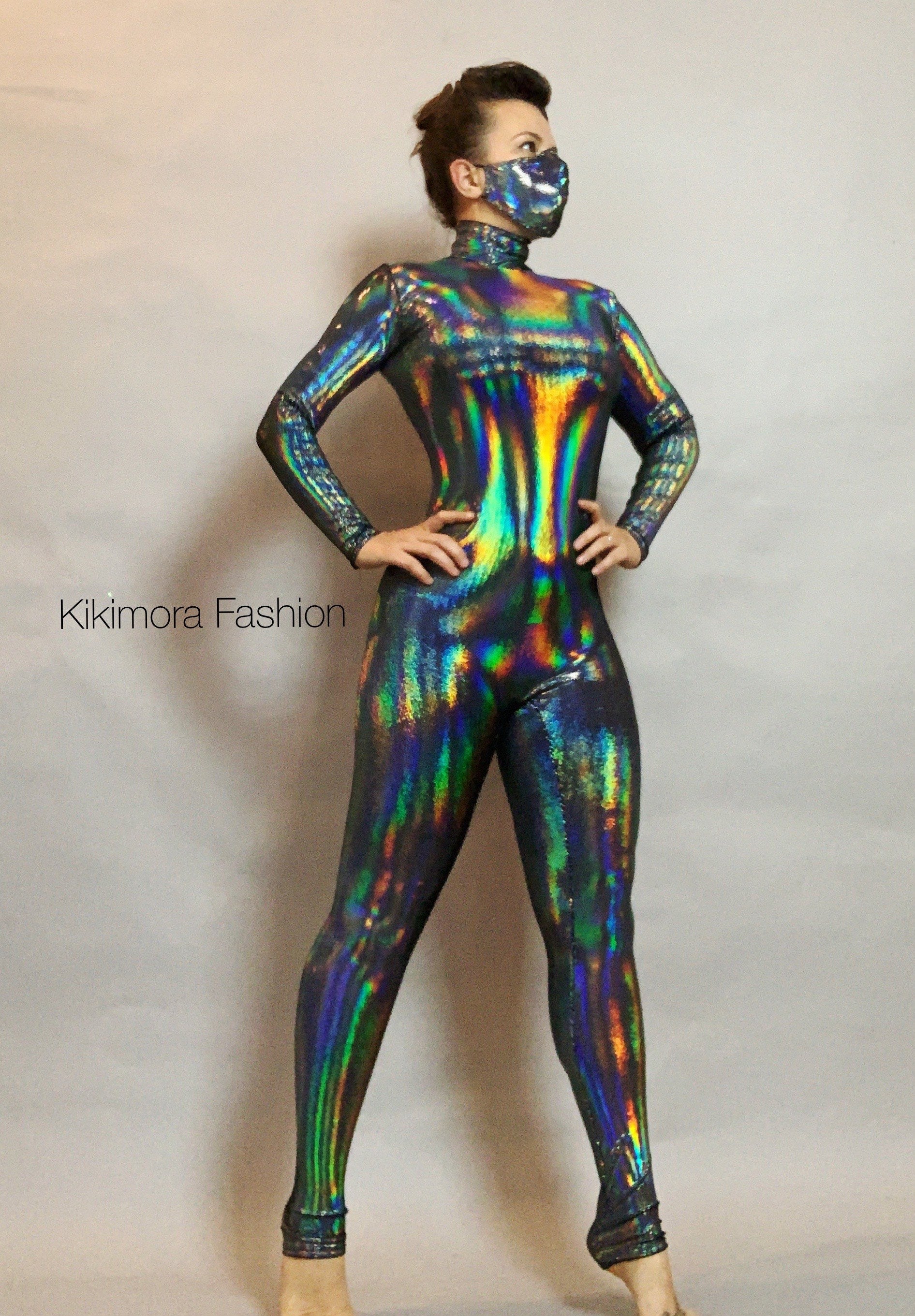 Iridescent Black Catsuit, Jumpsuit Costume for Dancers, Circus Performers, Aerialists, Contortionists