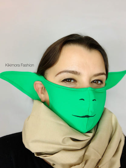 Beautiful Baby Yoda Costume, Star Wars Face Mask, Mandalorian Baby Yoda, Elf Ears Face Mask for All Ages, Reusable Elf Mask