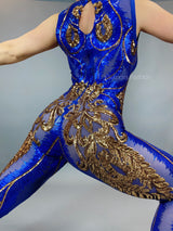 Bright Blue Shiny Sequin Catsuit, Bodysuit for Gymnasts, Bridal Catsuit, Wedding, Jumpsuit for Dancers, Contortionists, Circus Costume