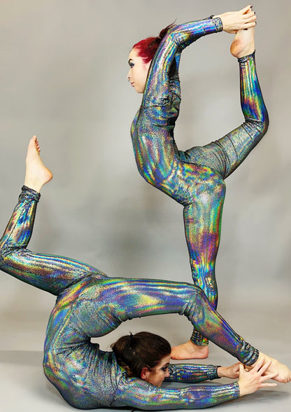 Iridescent Black Catsuit, Jumpsuit Costume for Dancers, Circus Performers, Aerialists, Contortionists