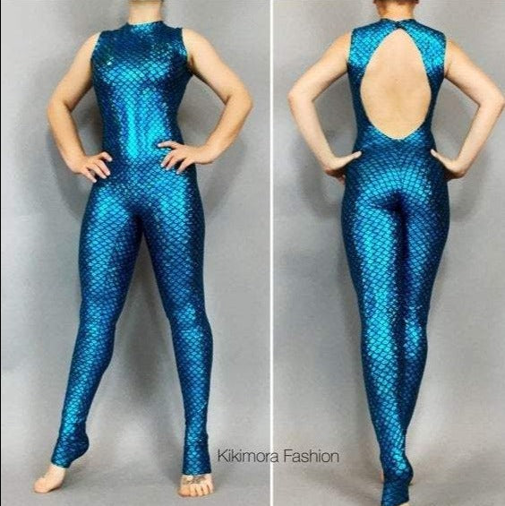 Mermaid elegant catsuit with open back , Spandex unitard, dance wear, –  Kikimora Fashion Store