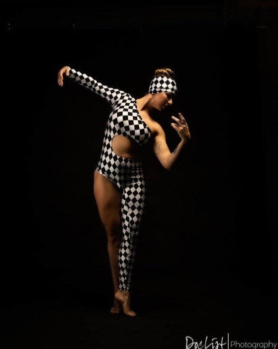 Black and White Striped Print Catsuit Spandex Jumpsuit Unitard