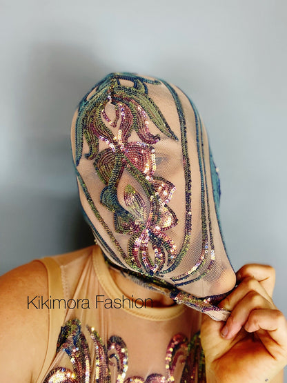 Festival Headpiece, Beautiful Sequin Face Mask, Fantasy Creature, Futuristic Clothing, Sequin Face Mask, Trending Now