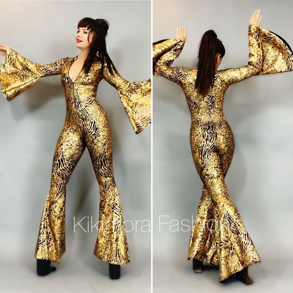 Disco Jumpsuit, Custom Bell Bottom Catsuit, Elegant Party Jumpsuit, Made by Measure