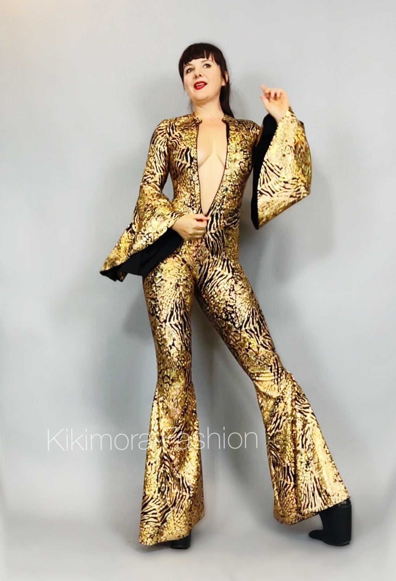 Disco Jumpsuit, Custom Bell Bottom Catsuit, Elegant Party Jumpsuit, Made by Measure