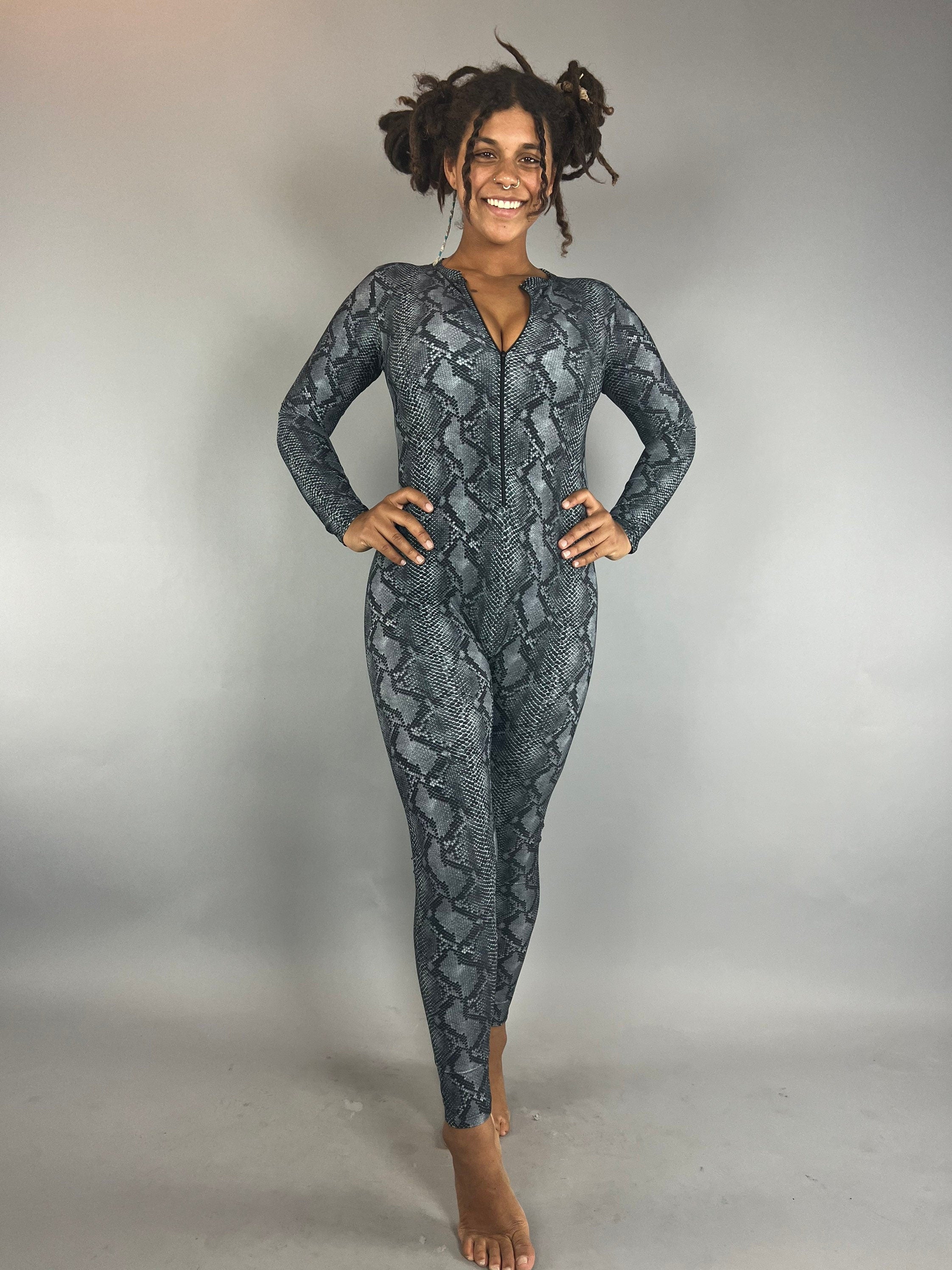 Snake Print Jumpsuit for Water Sport, Yoga Fashion, Dance Costume, Trending Now