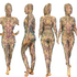 Four views of a person in a custom Spandex Catsuit featuring intricate designs and full head covering. This exotic dancewear bodysuit, suitable as bridal attire, dazzles with detailed patterns and shimmering sequin mesh.