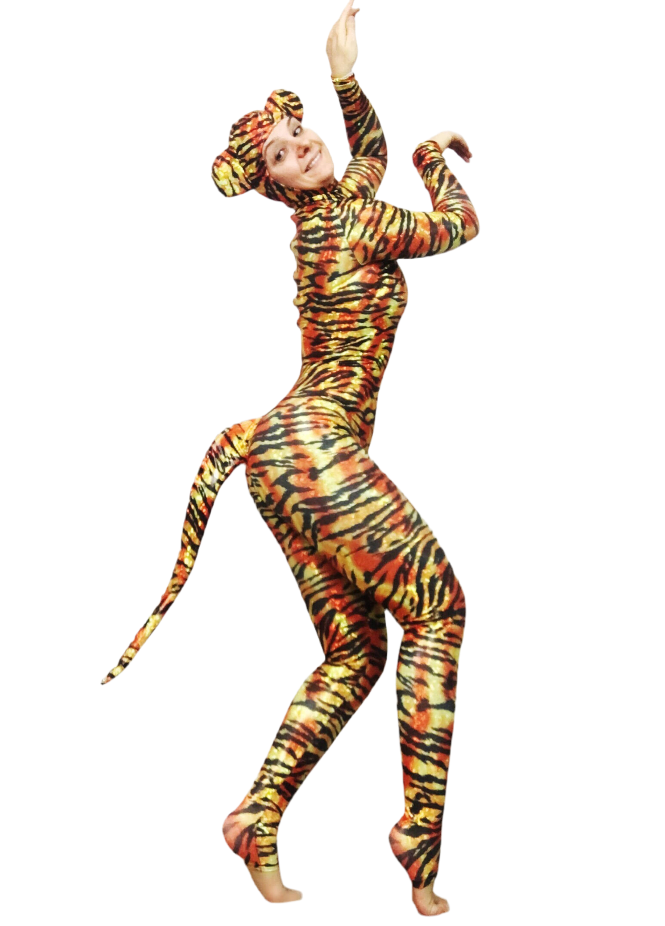 Halloween Costume for Women or Men, Halloween Costume, Cat Headpiece, Cat Tail, Tiger Bodysuit, One Piece Tiger Catsuit