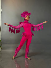 Dazzle on stage in the Pink Bird full costume for aerial and dancers, featuring a vibrant feathered headpiece and outstretched wings—ideal for stunning performances or theatrical shows.