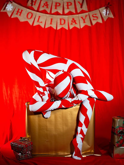 Candy Cane Bodysuit, Turtleneck, Full Sleeves