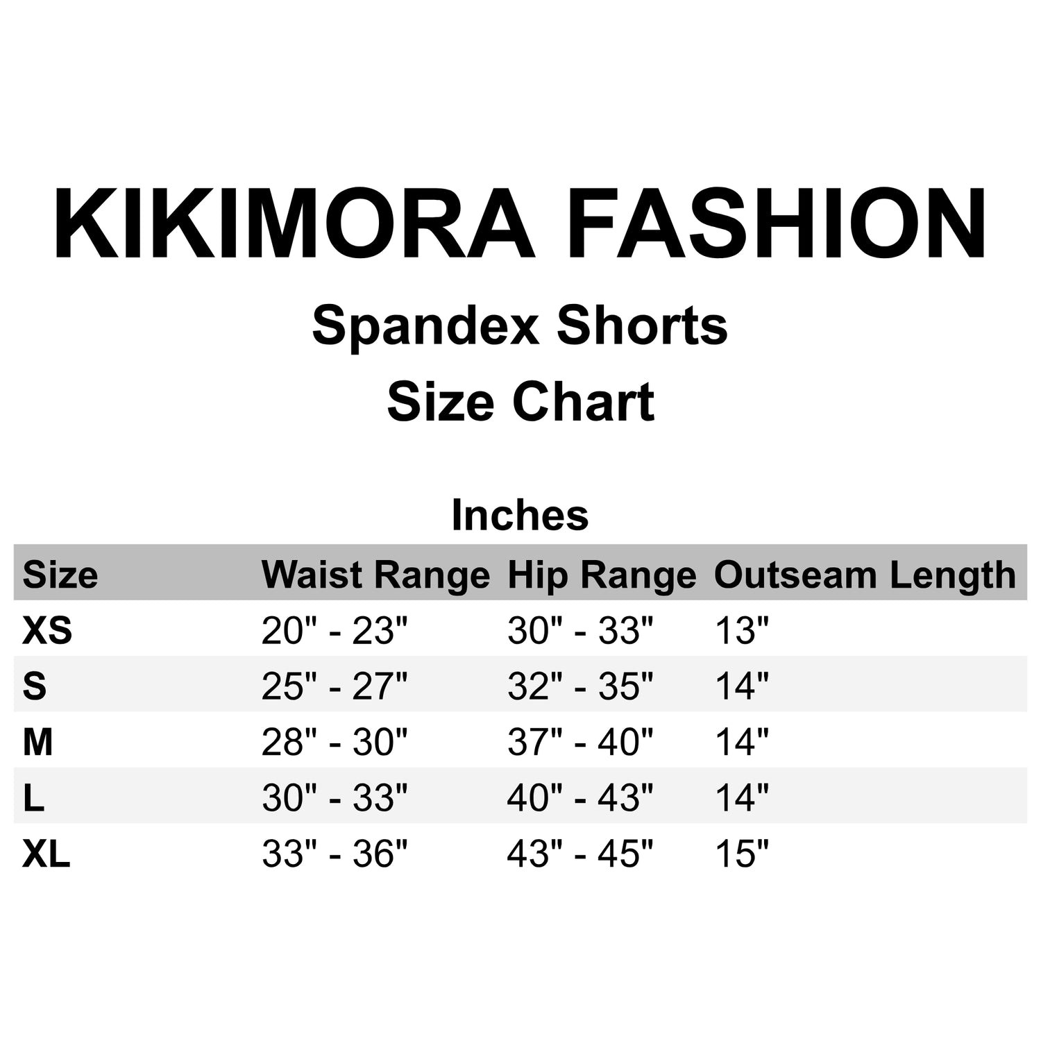 Vertical Stripe Shorts size chart with waist, hip, and outseam measurements for XS to XL; features a high waistband and sculpted back seam.
