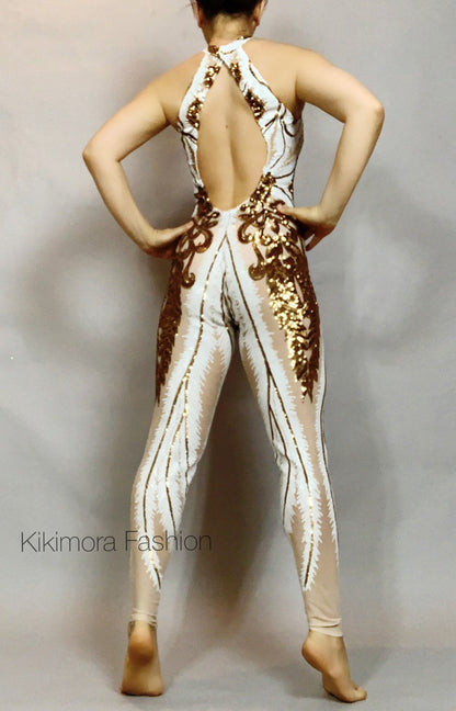 Sequin Jumpsuit for Women or Men, Beautiful Wedding Bodysuit, Contortion Costume, Leotard Woman, Aerialists Gifts, Sheer Bodysuit