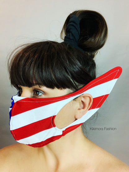 American Flag Face Mask, Elf Ears, Reusable Facemark, With Hepa Filter, Made in USA