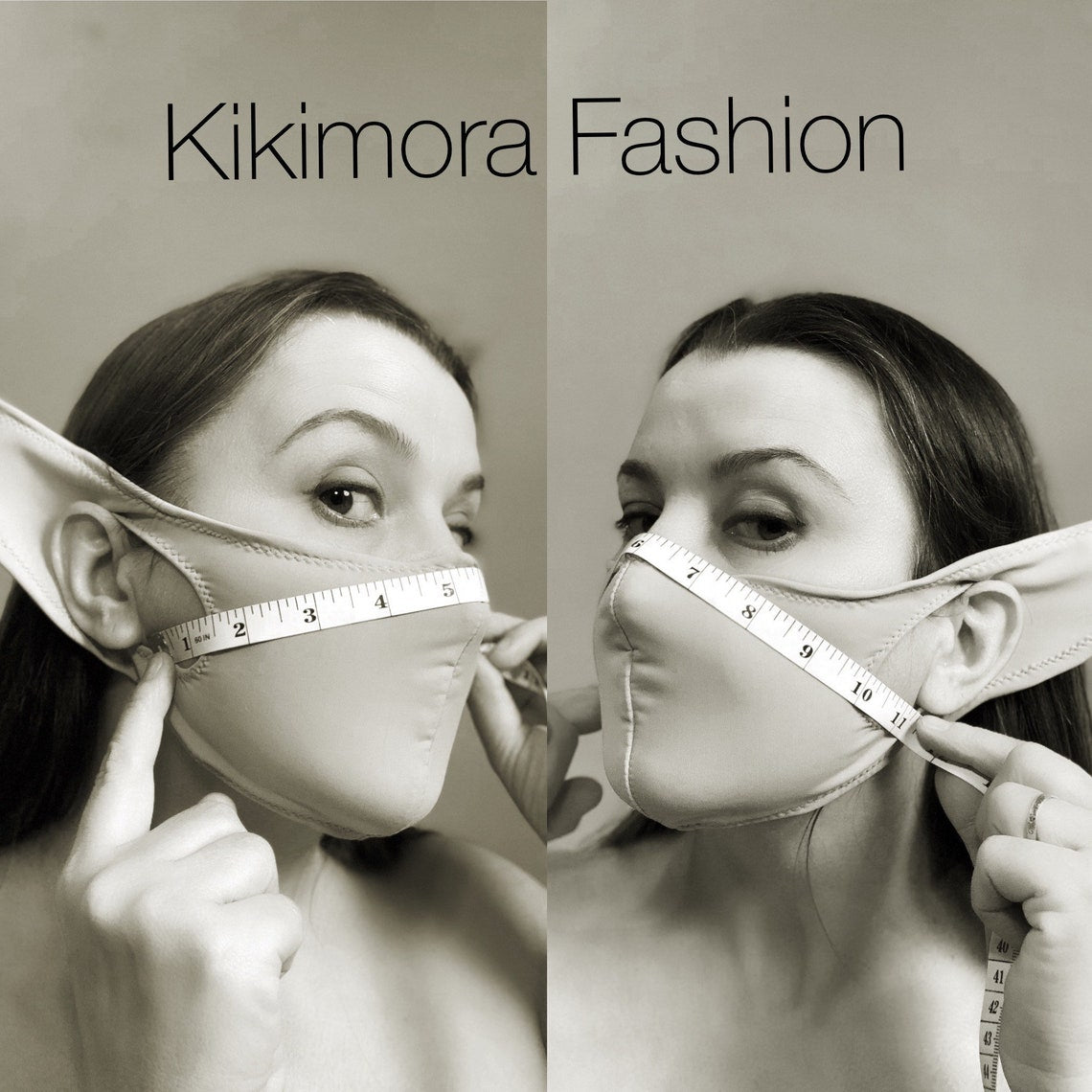 Two women wear fitted Elf Ears Face Masks—Beautiful Baby Yoda Costume, Reusable Mandalorian design—measuring mask width with a tape measure in a nod to sustainable fashion.