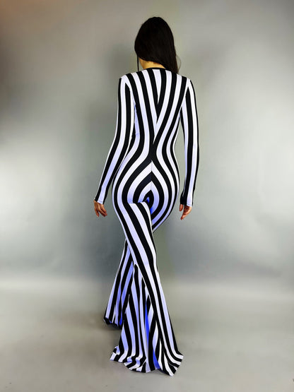 Disco Jumpsuit, Dance Costume, Party Jumpsuit, Stripe Bellbottom, Trending Now