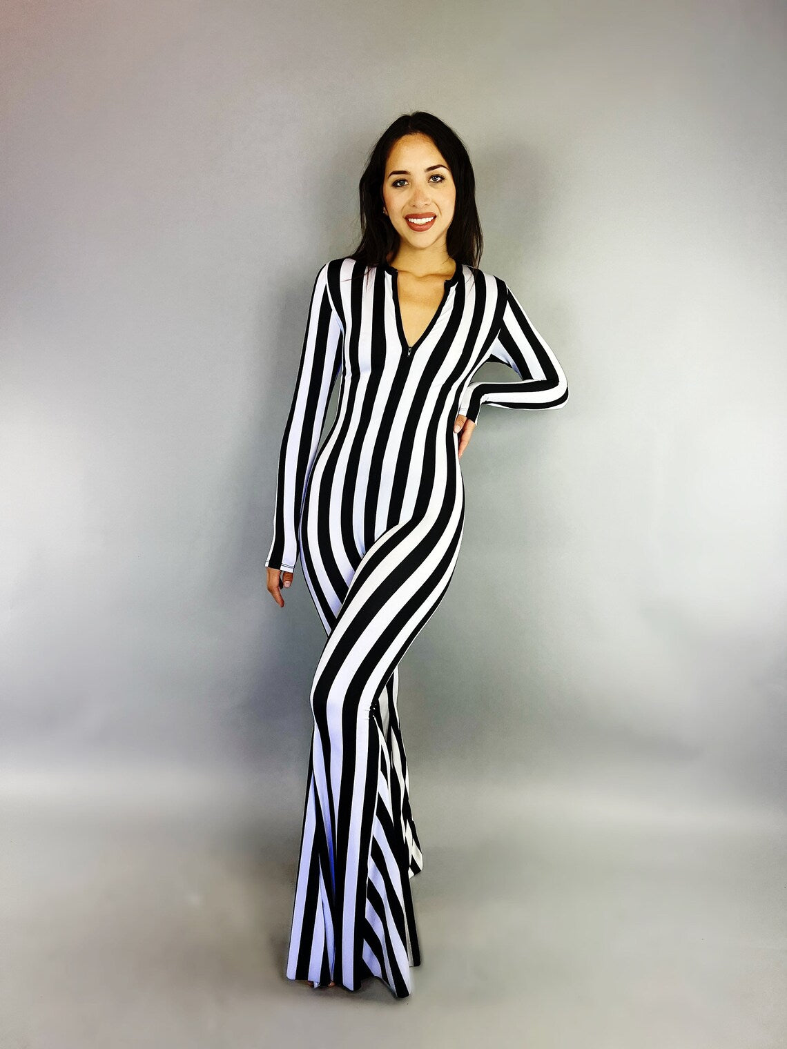 Disco Jumpsuit, Dance Costume, Party Jumpsuit, Stripe Bellbottom, Trending Now