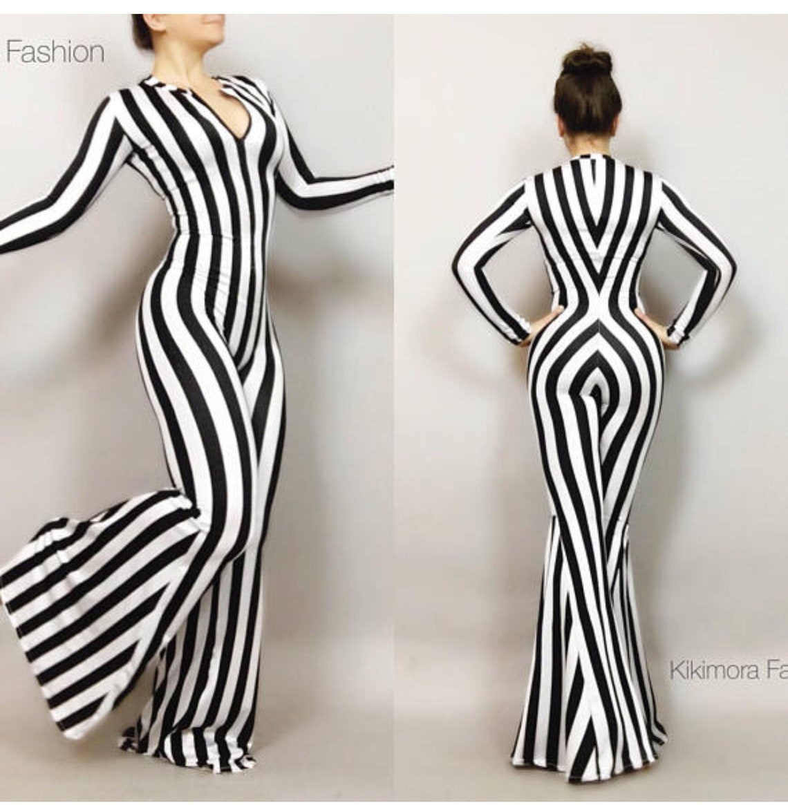 Disco Jumpsuit, Dance Costume, Party Jumpsuit, Stripe Bellbottom, Trending Now