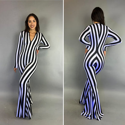 Disco Jumpsuit, Dance Costume, Party Jumpsuit, Stripe Bellbottom, Trending Now