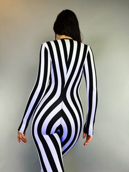 Disco Jumpsuit, Dance Costume, Party Jumpsuit, Stripe Bellbottom, Trending Now