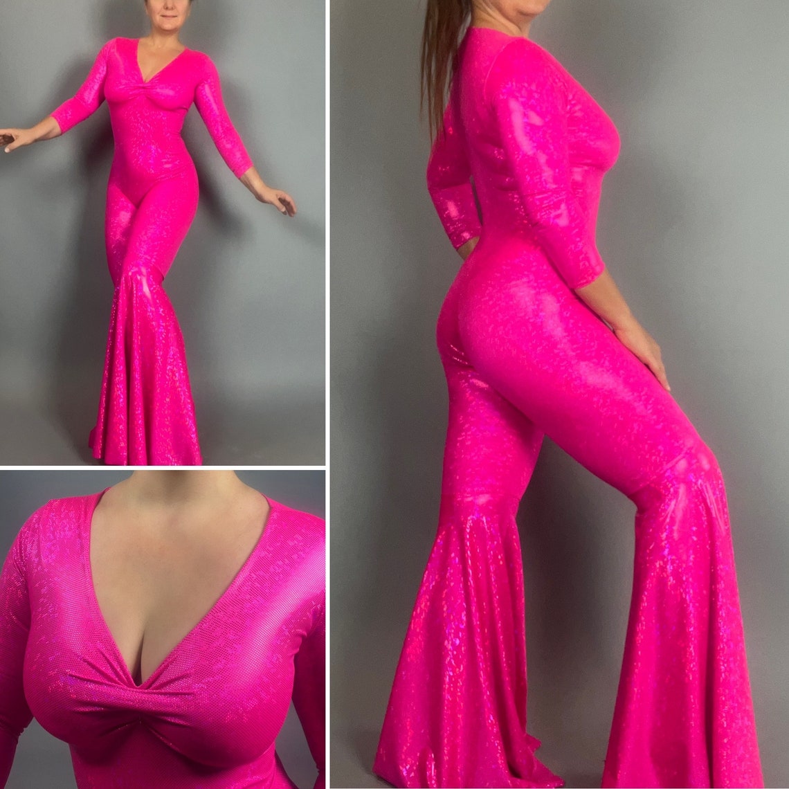 Pink bell bottom jumpsuit online