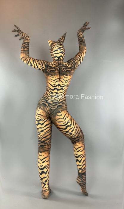 Cat Woman Costume, Tiger Costume, Halloween Outfit, Trending Now, Festival Fashion. Exotic Dance Wear