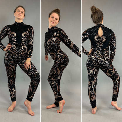 Beautiful Sequin Jumpsuit, Exotic Dance Wear, Gymnastic Costume, Futuristic Fashion, Festival bodysuit , Trending Now