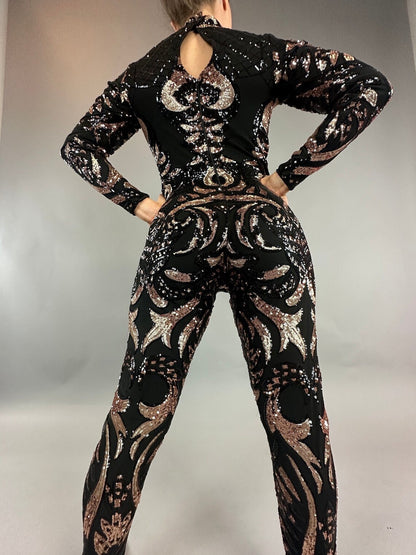 Beautiful Sequin Jumpsuit, Exotic Dance Wear, Gymnastic Costume, Futuristic Fashion, Festival bodysuit , Trending Now