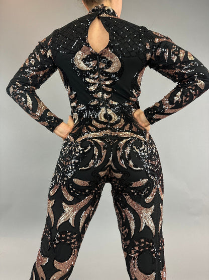 Beautiful Sequin Jumpsuit, Exotic Dance Wear, Gymnastic Costume, Futuristic Fashion, Festival bodysuit , Trending Now