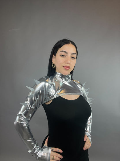 Trending Now, Futuristic Shrug, Exotic Dancewear, Edm Outfit, Futuristic Fashion, Shrug With Spikes, Festival Outfit