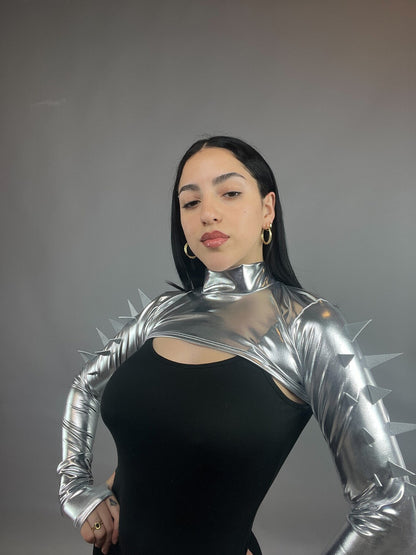 Trending Now, Futuristic Shrug, Exotic Dancewear, Edm Outfit, Futuristic Fashion, Shrug With Spikes, Festival Outfit