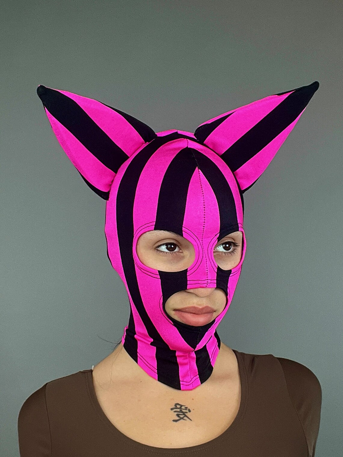 Pink Kitty Headpiece, Zentai Headpiece, Cat Ears, Lycra Face Mask, Circus Costume, Face Cover, Festival Fashion, Cosplay Outfit